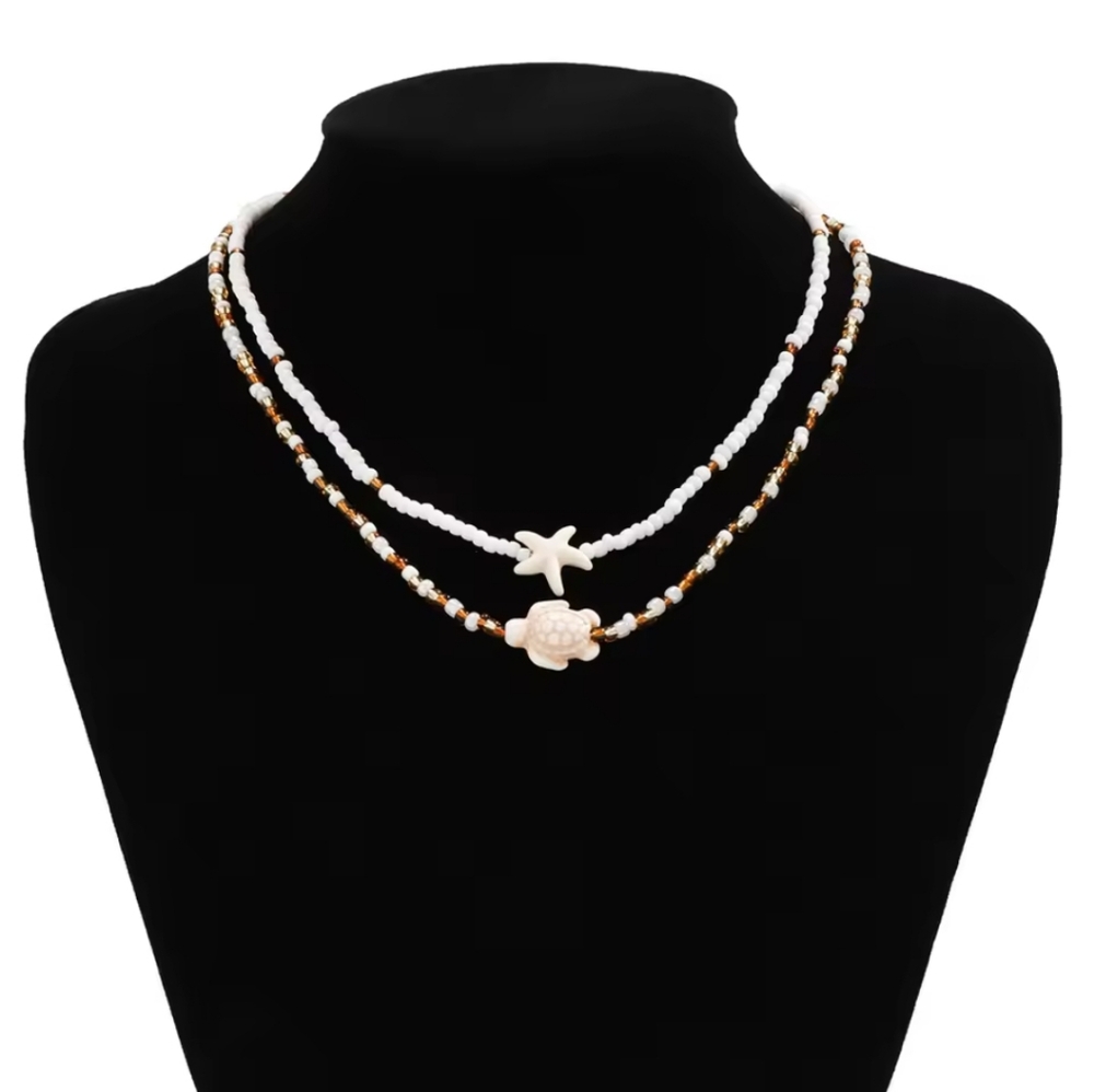 Beaded Starfish & Turtle Necklace Set - Picture 3 of 4